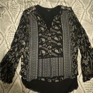 Lucky Brand Bell Sleeve Navy Blue Boho Tunic